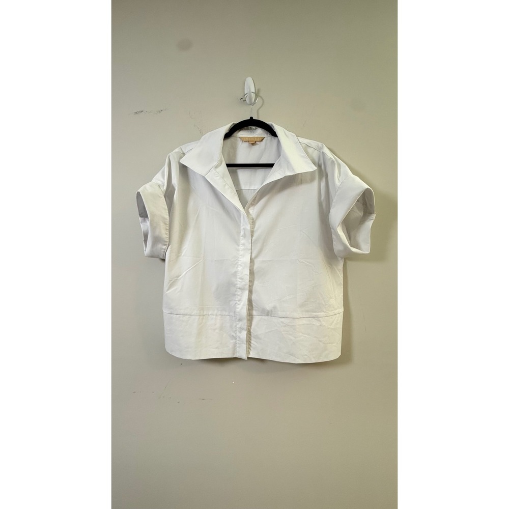 Hope & Harlow Button Down White Cuffed Short Sleeve Top Womens Large